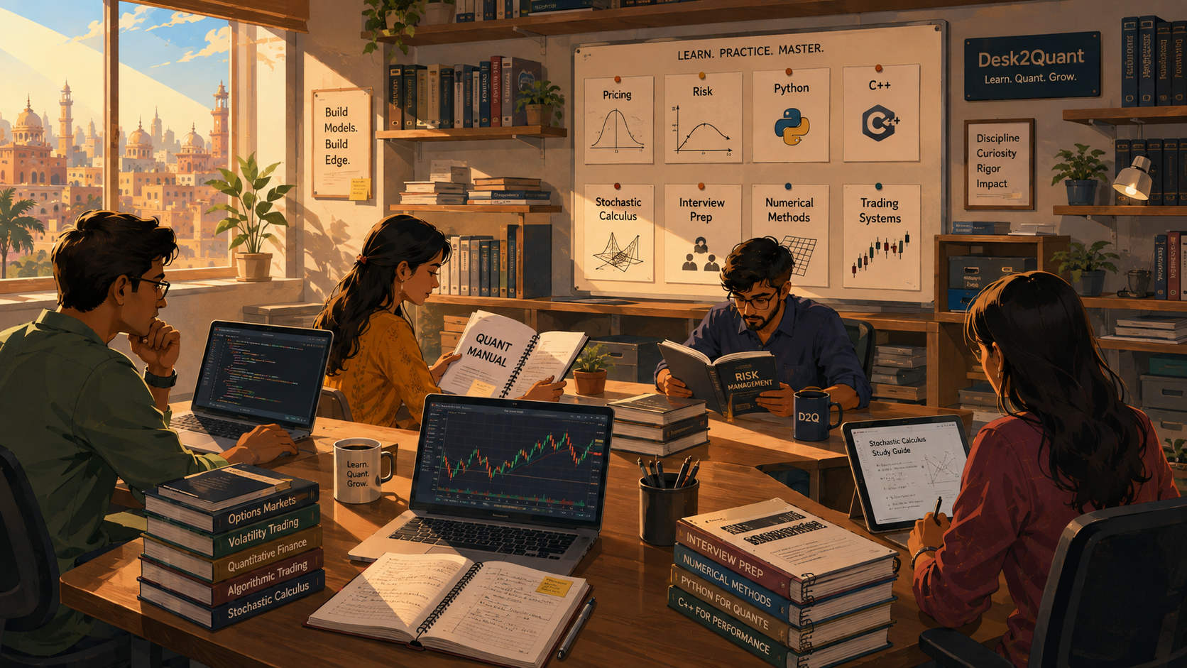Collaborative quant study — practitioners learning pricing, risk modeling, Python, C++, and interview preparation together